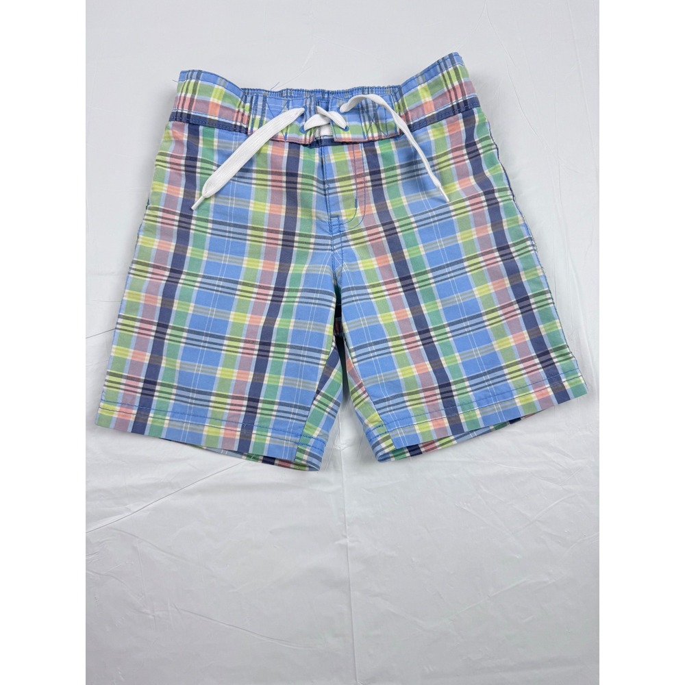 Janie and Jack Boys Blue Plaid Swim Trunks Size 3 Board Shorts Mesh Lined
